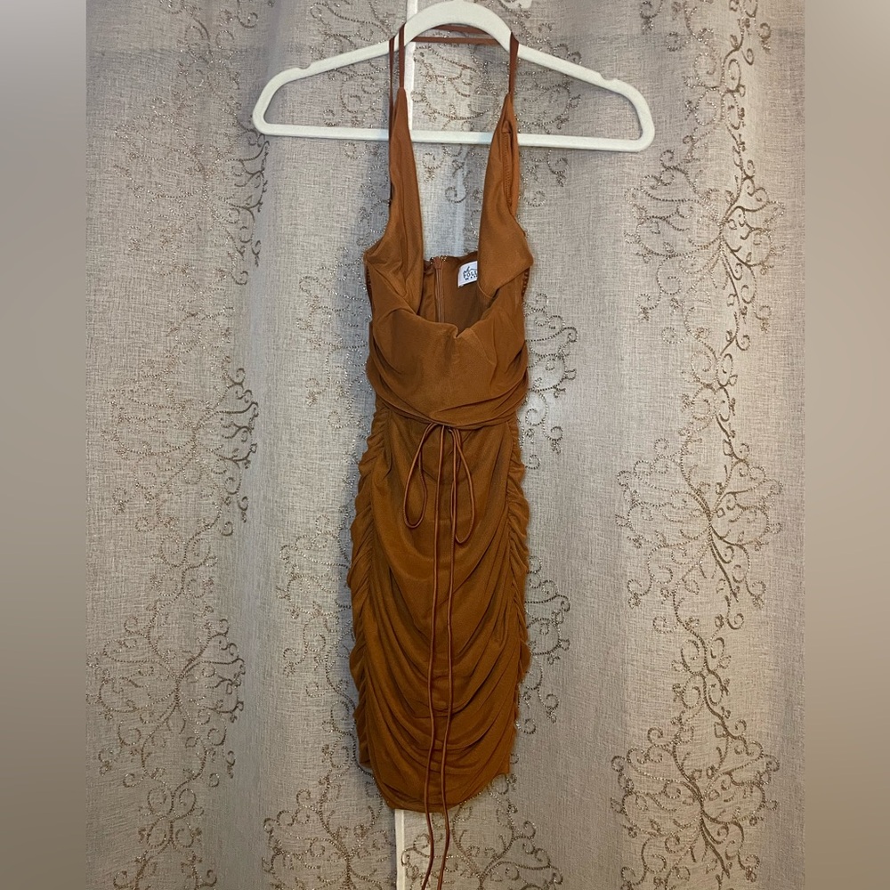Oh Polly Rust Brown Bodycon Ruched Midi Dress – UK 4 / US 0 - Picture 3 of 5
